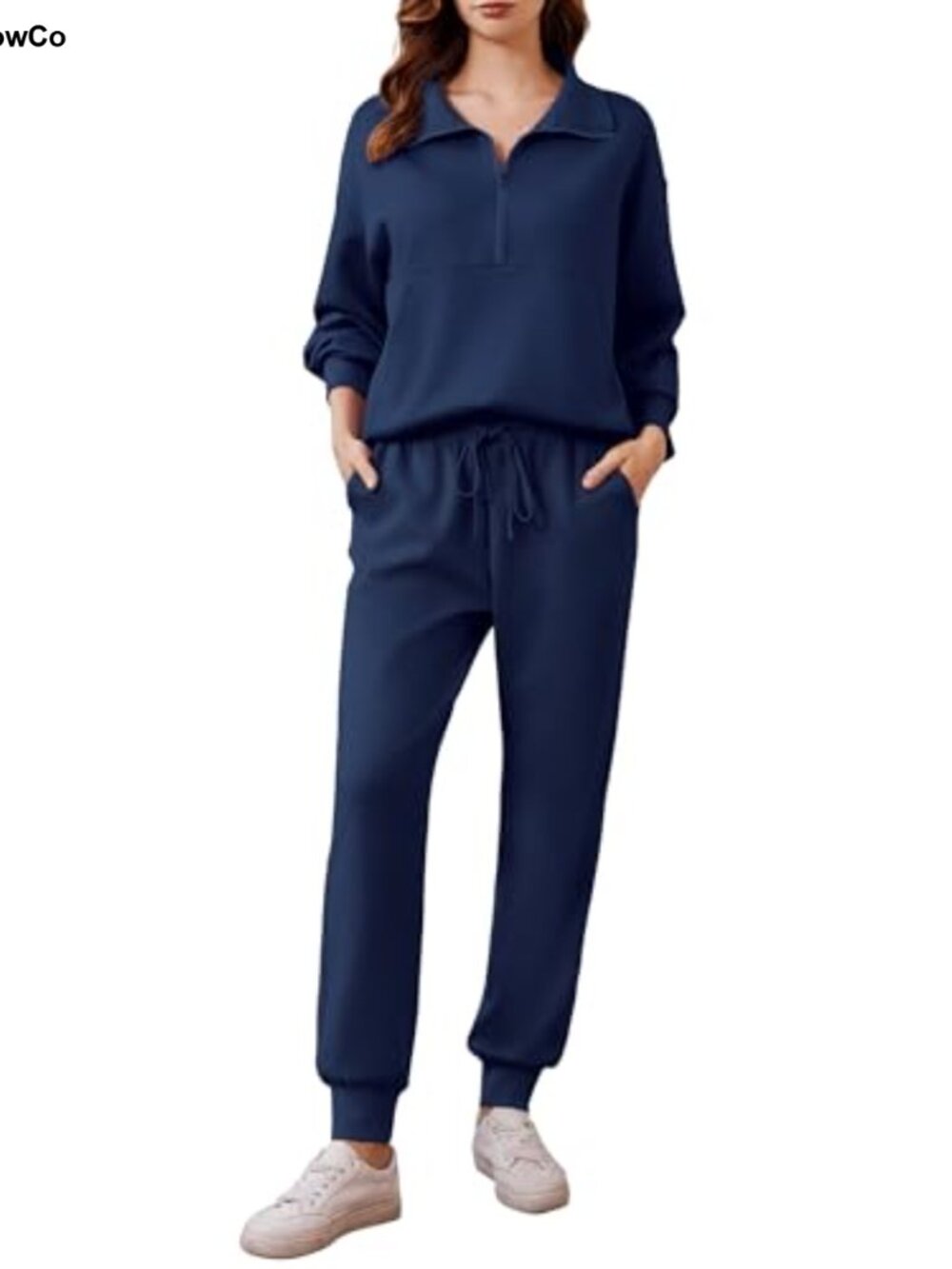 2 Piece Long Sleeve Half Zip Tracksuit Set with Pockets